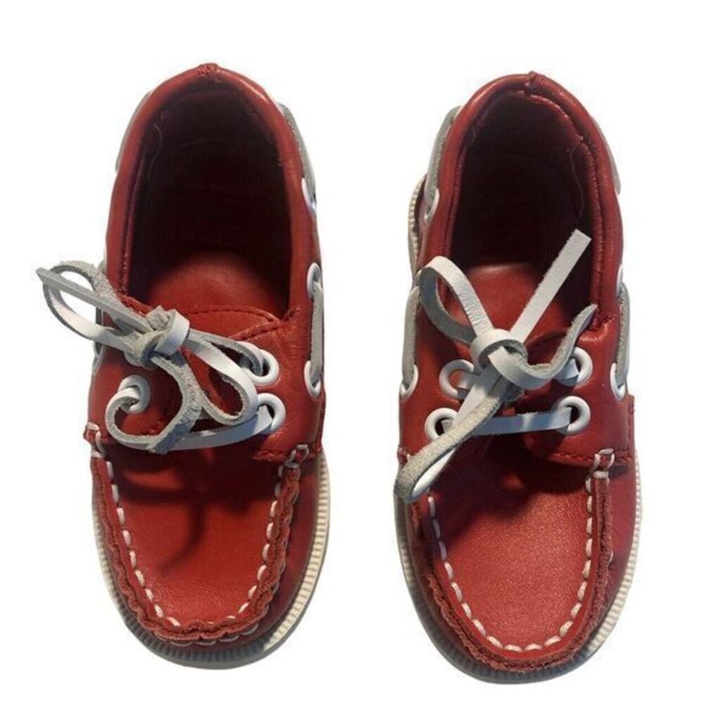 JANIE & JACK BOAT SHOE RED WHITE LEATHER DECK TODDLER BOY 7 PREPPY